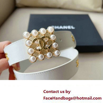 Chanel Width 3cm Metal & Glass Pearls calfskin belt AAA036 07 2024